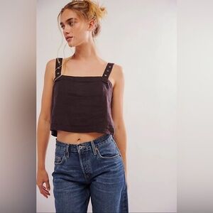 FREE PEOPLE Syd Grommet Tank Washed Black $98 Retail NWT